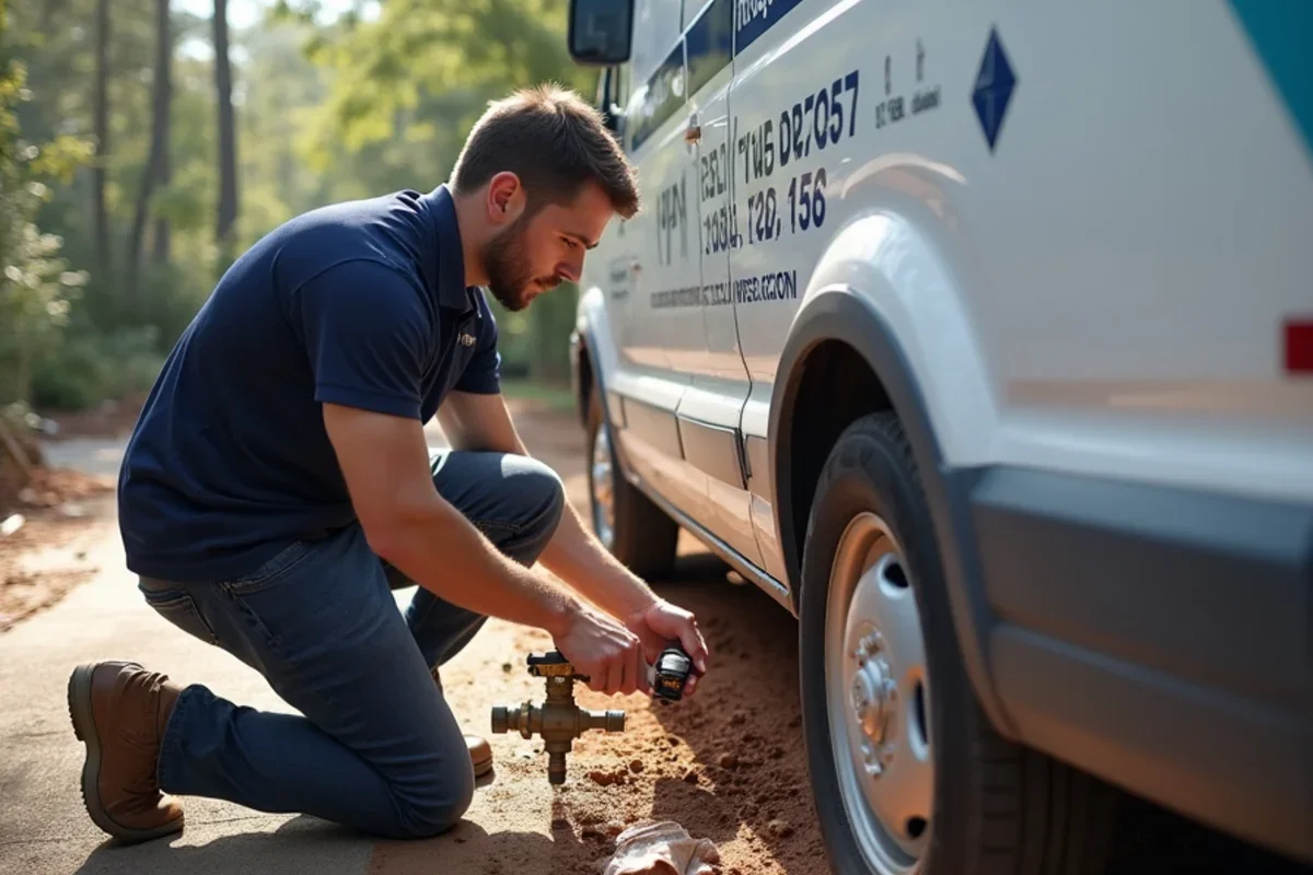 Homeowner shutting off residential main water valve to stop flood damage
