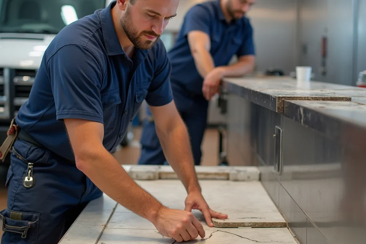 Replacing cracked commercial quarry tiles in an active restaurant kitchen