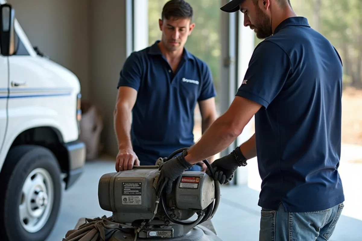 Technician operating commercial planetary diamond grinder explaining garage prep cost