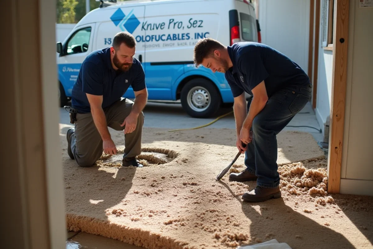 Removing saturated carpet and padding from flooded Atlanta daylight basement