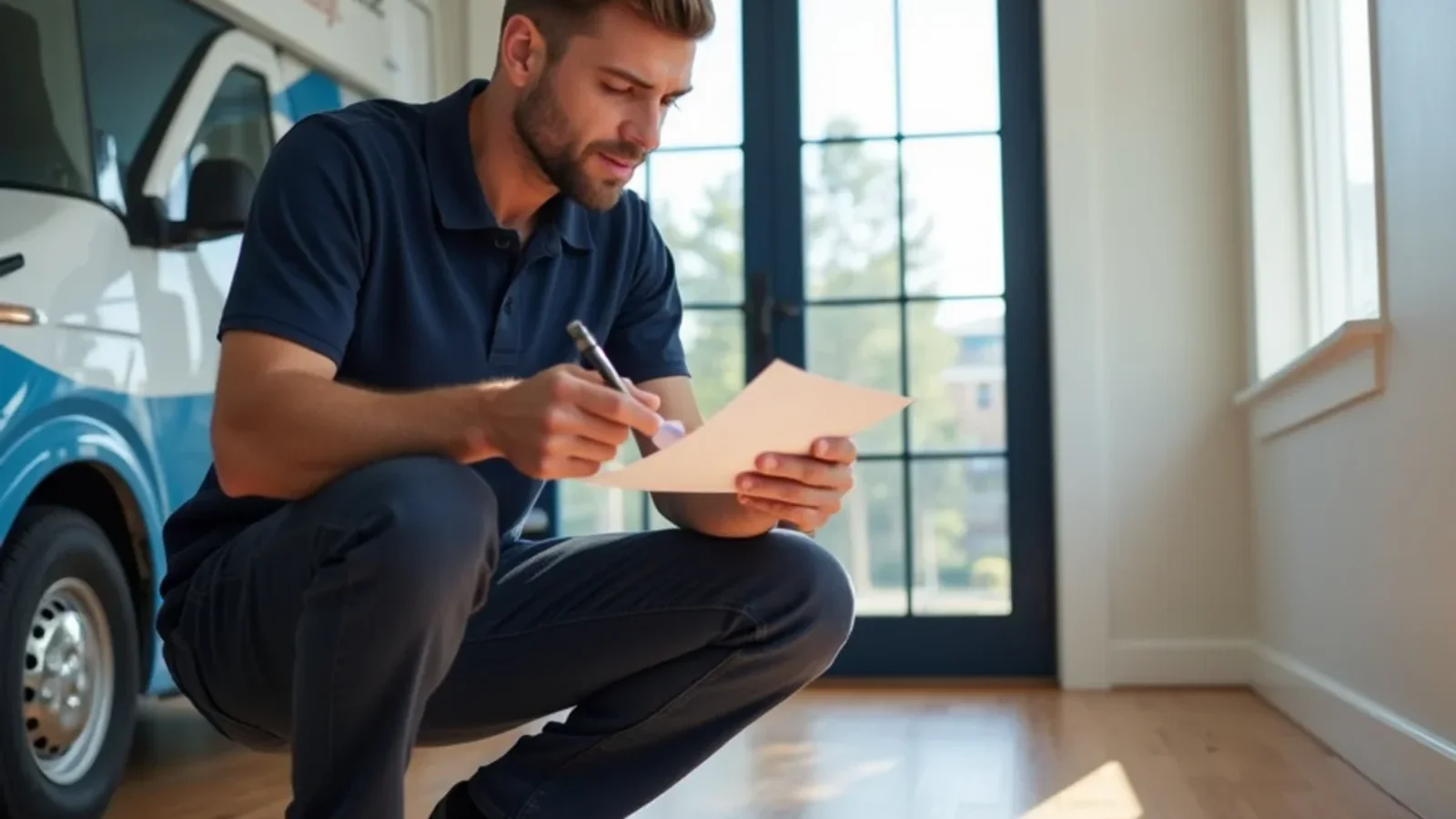 Homeowner reviewing written flooring installation contract in Atlanta GA