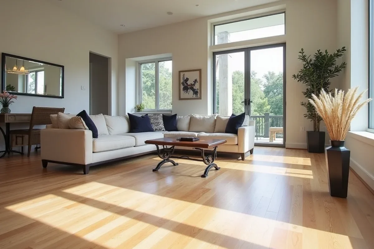 Beautifully refinished continuous white oak hardwood in an Atlanta residence