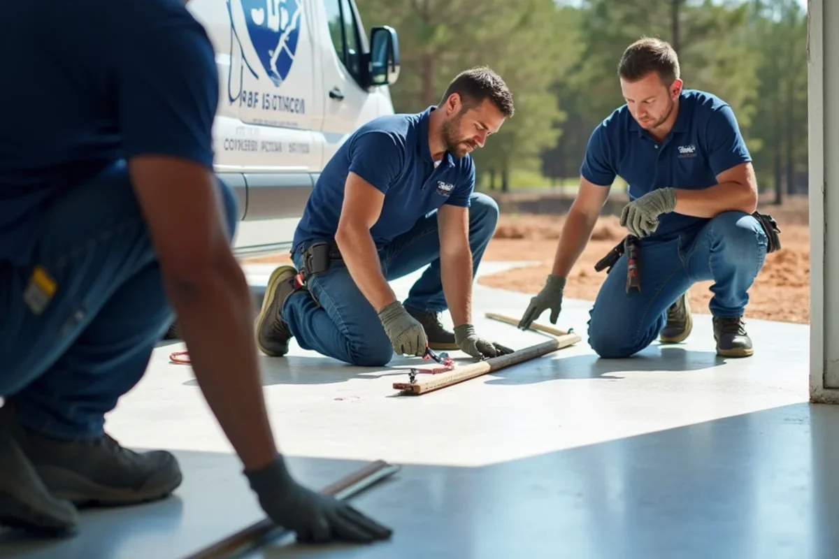 Commercial flooring installation crew applying fast-cure polyaspartic flooring over a weekend