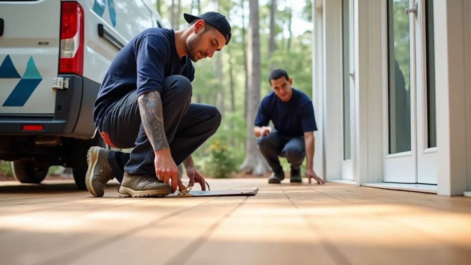Strand-woven bamboo flooring installed in an eco-friendly modern Atlanta home