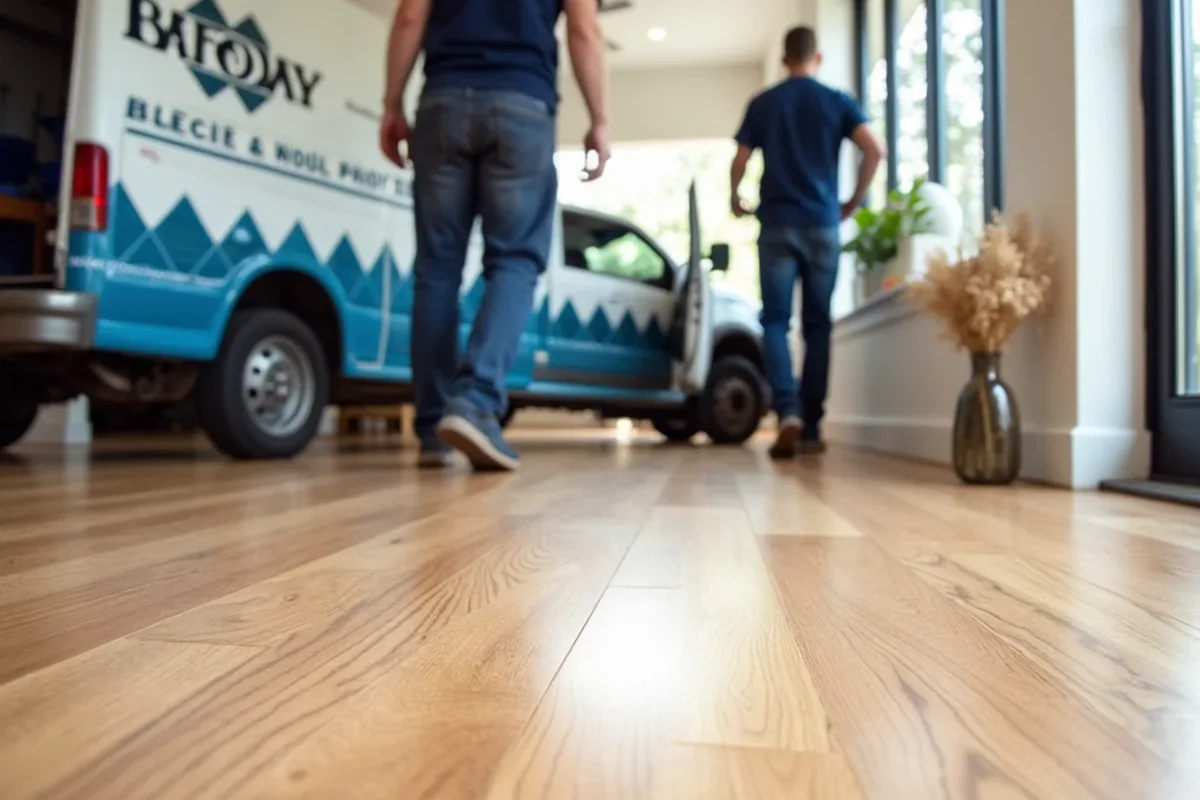 Finished wide plank white oak hardwood floors in an open-concept Atlanta home