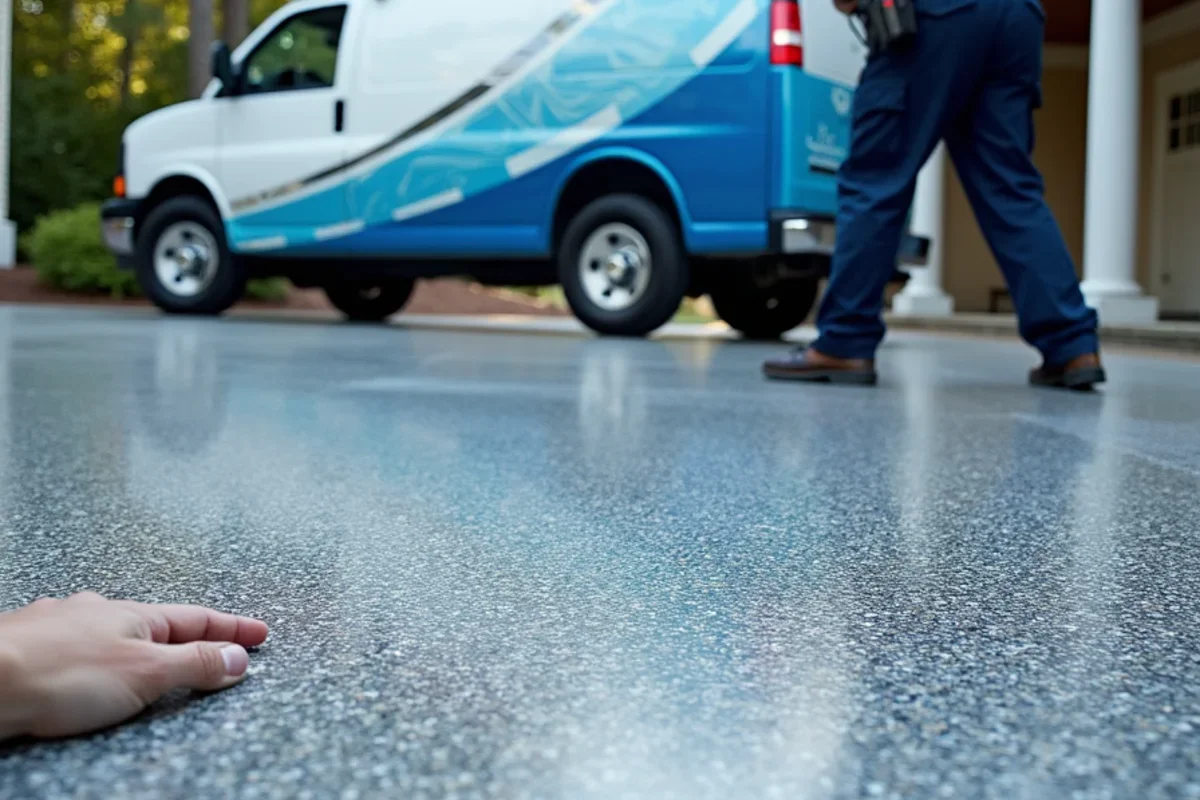 Full broadcast flake epoxy garage floor coating in Sandy Springs GA