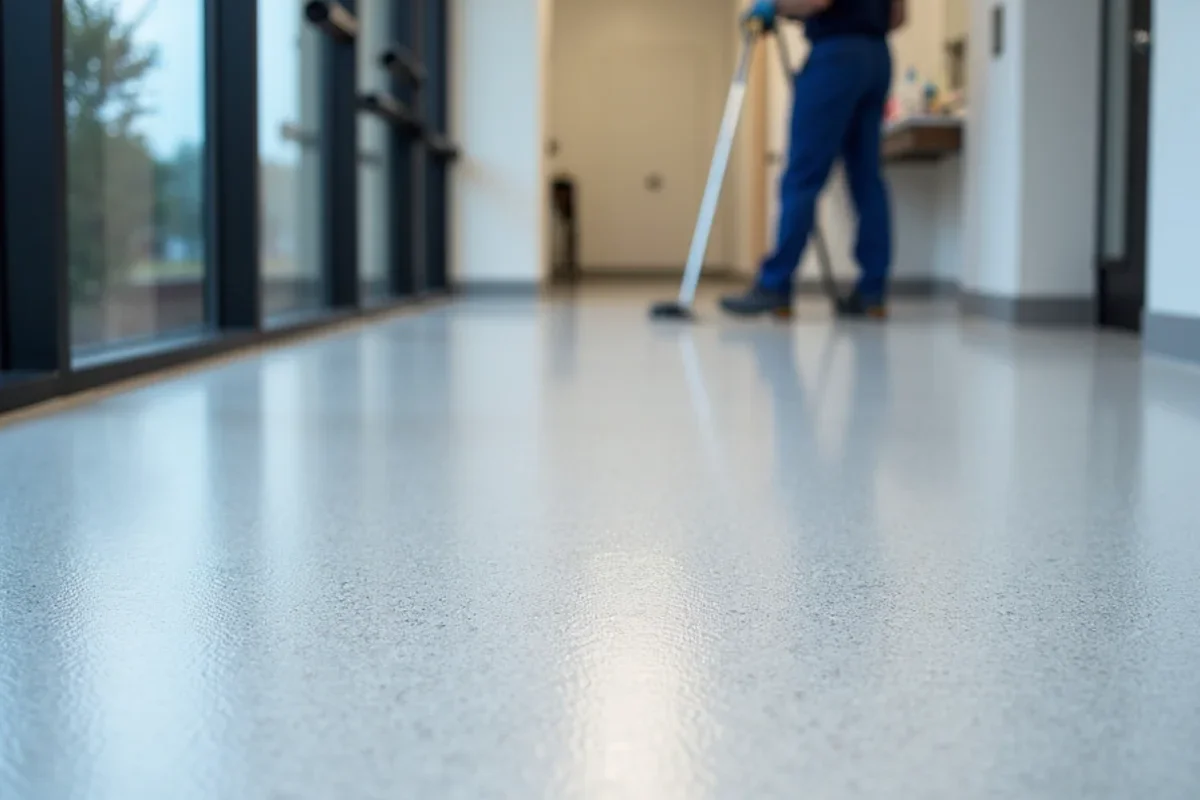 Custom metallic pearl epoxy floor installed for an Atlanta dental clinic