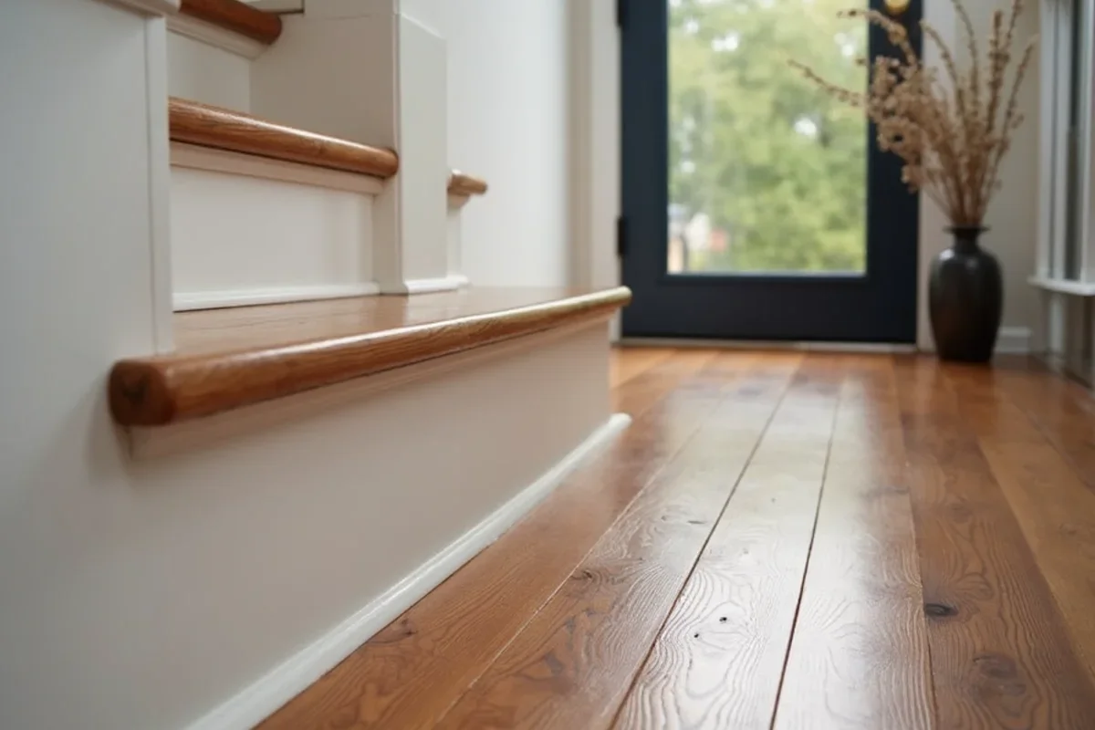 Staircase remodel replacing carpet with solid oak hardwood treads in Marietta GA