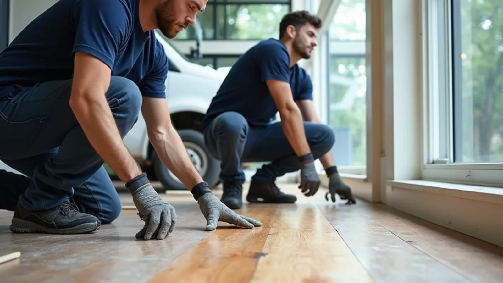 Atlanta flooring contractor installing hardwood and diamond-ground epoxy floors in Atlanta GA