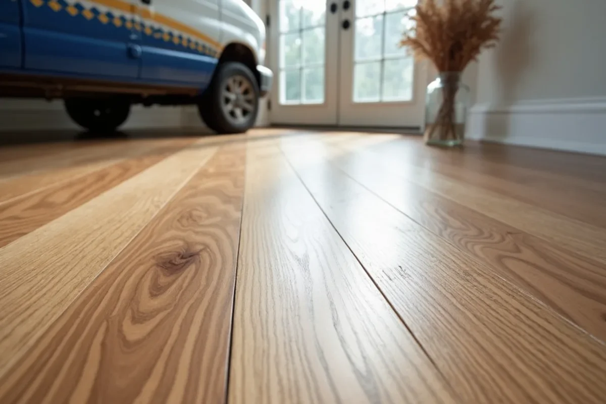 Completed laminate floor installation with rich embossed-in-register wood grain texture in Atlanta