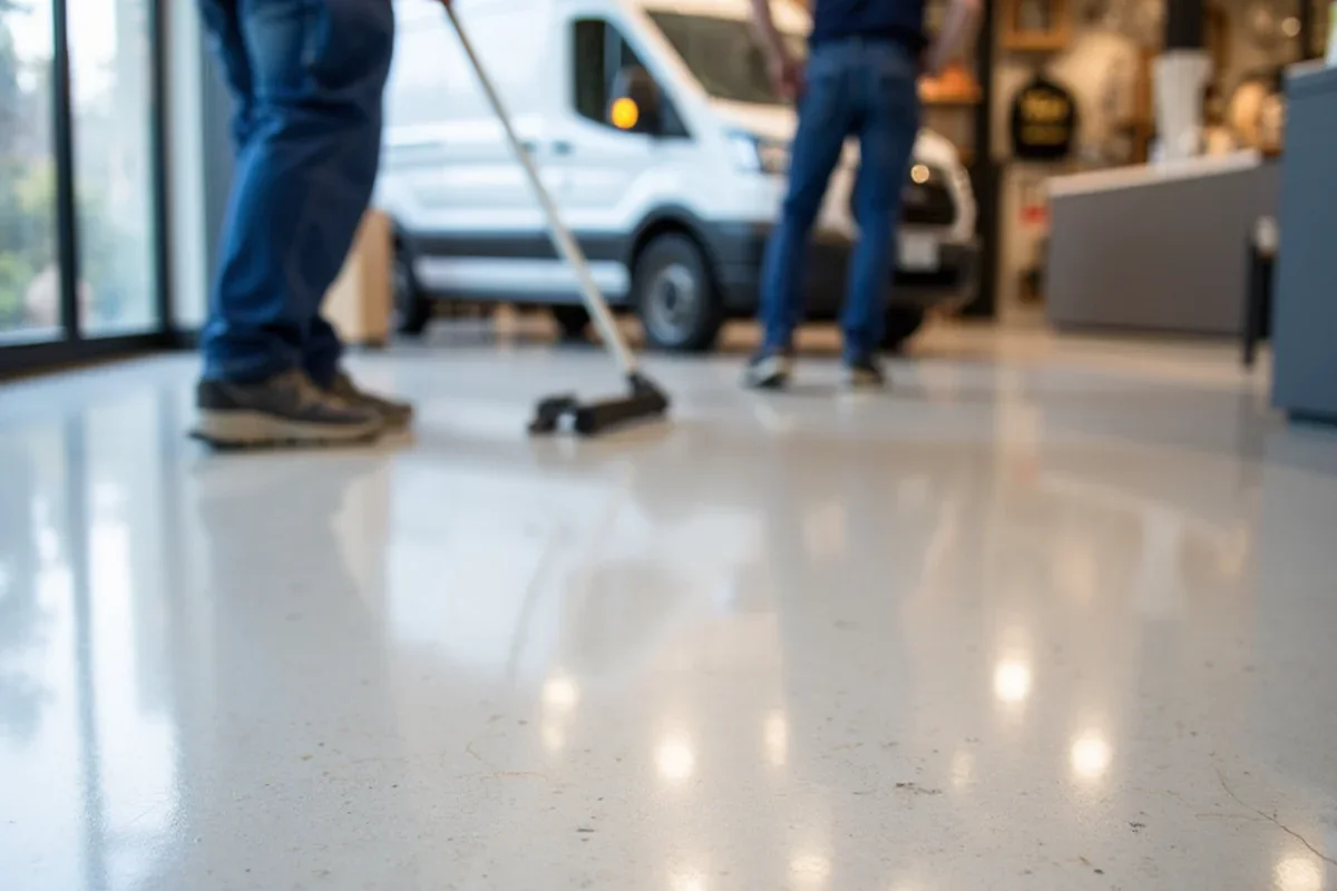 Completed polished concrete floor in a modern Atlanta commercial retail boutique