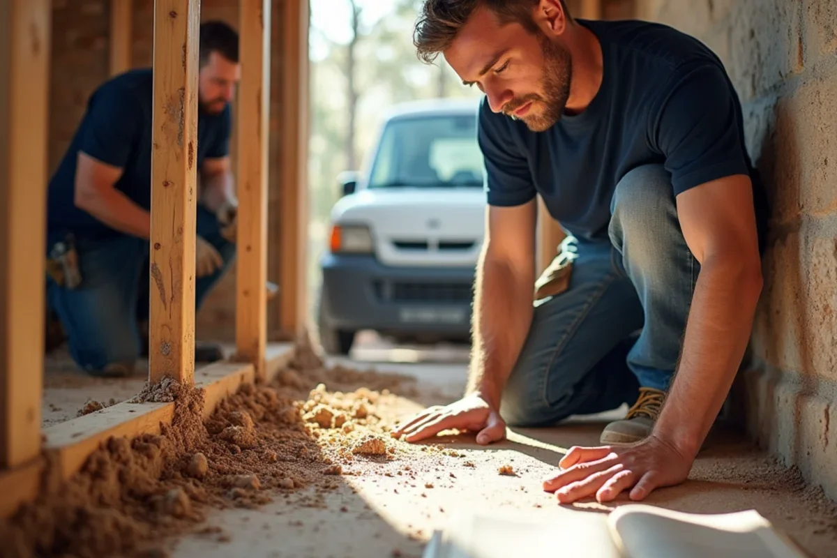 Reinforcing crawlspace subfloor joists and replacing water-damaged framing in a Candler-McAfee GA brick ranch