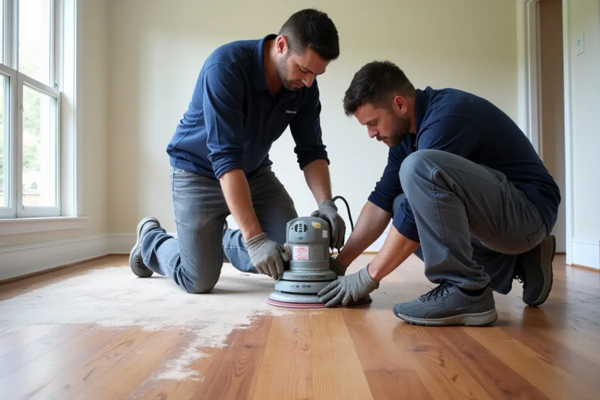 Careful drum sanding of historic heart-pine flooring in an East Point cottage