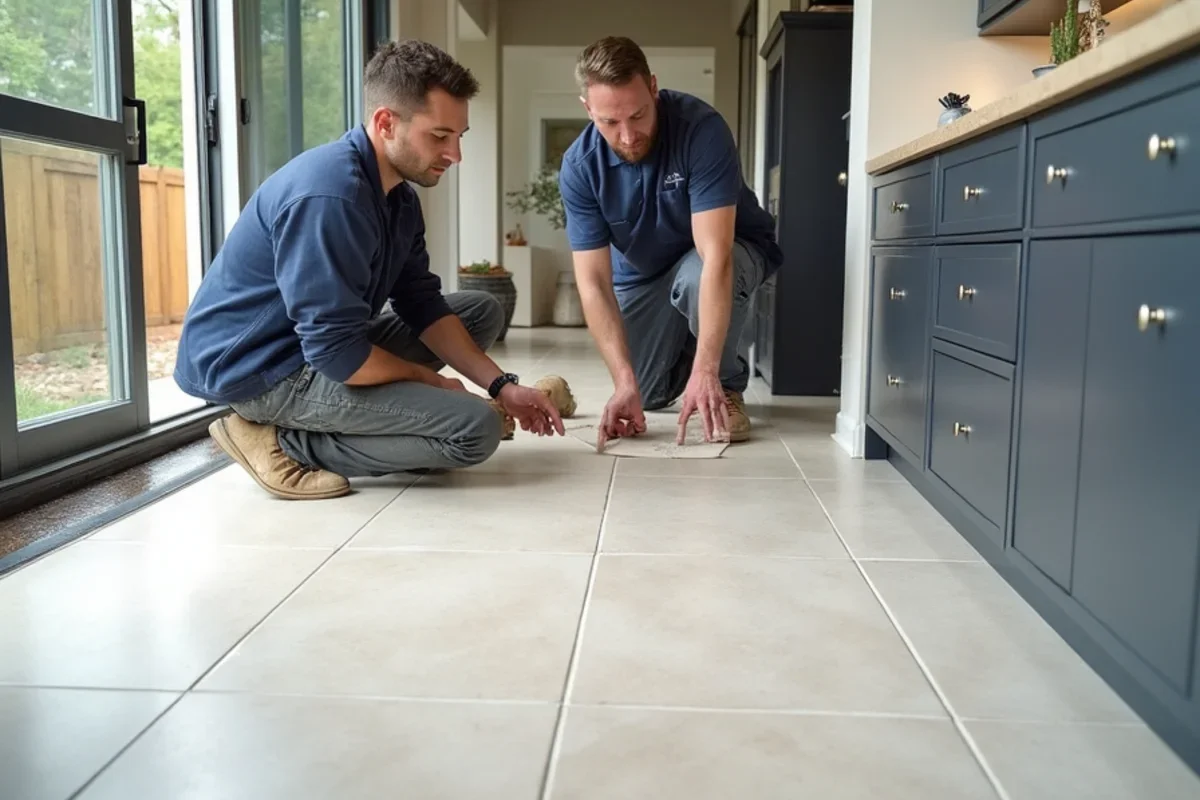 Large-format porcelain kitchen tile installation over uncoupling membrane in a South Fulton residence